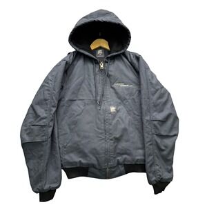 Berne HJ51ND Mens Small Navy Blue Hooded Work Jacket PACCAR Cotton Duck Quilted